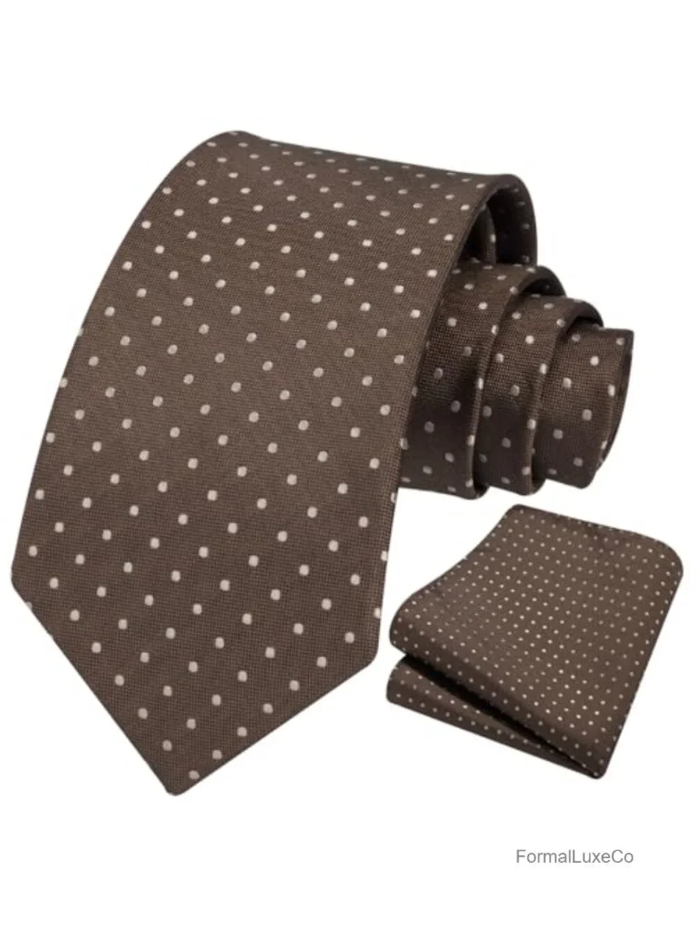 Polka Dot Tie & Pocket Square Set Men Silk Blend Woven Formal Necktie